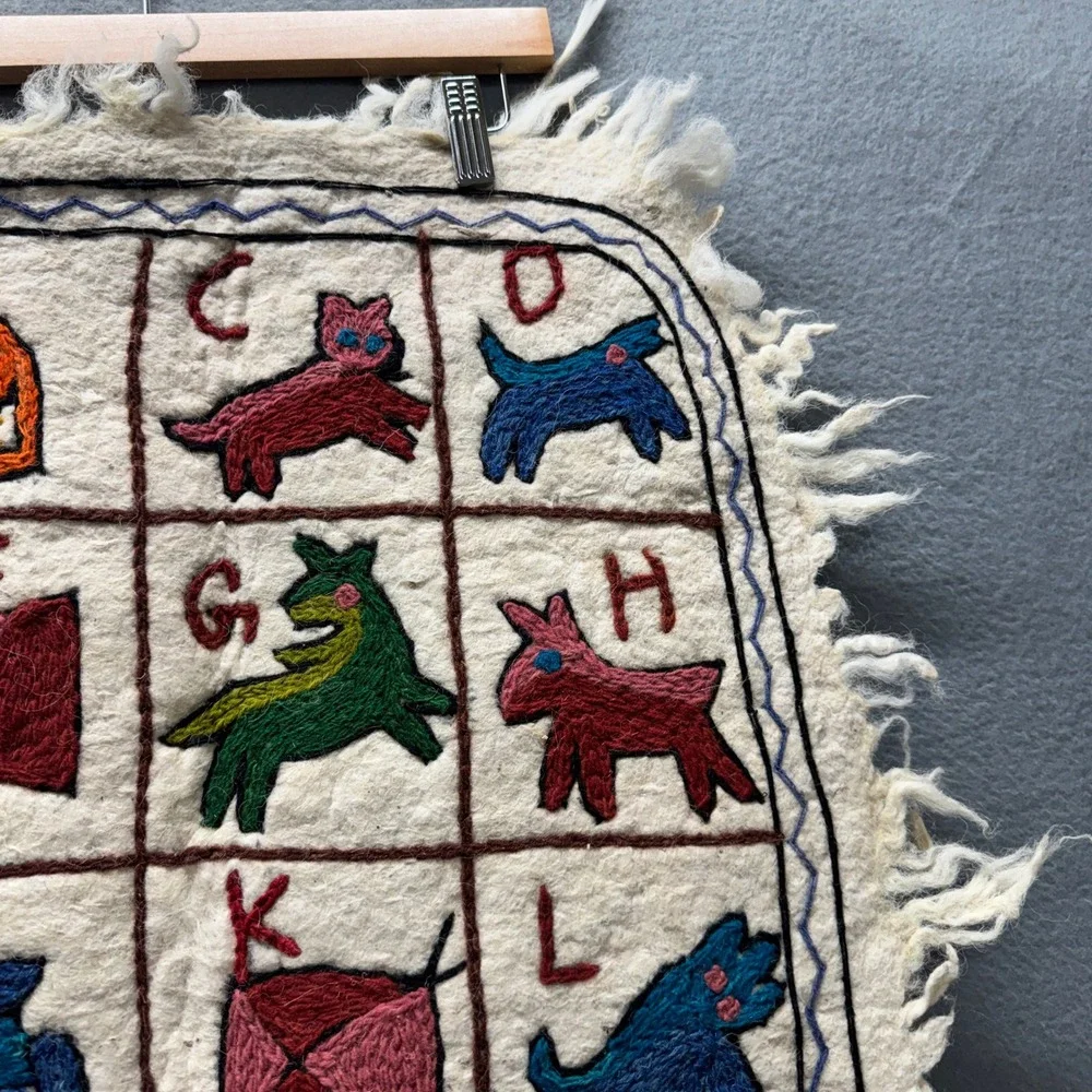 Kashmir Handmade Namdha Rug Wall Hanging 2x3 Alphabet Chain Stitch Wool in Felt
